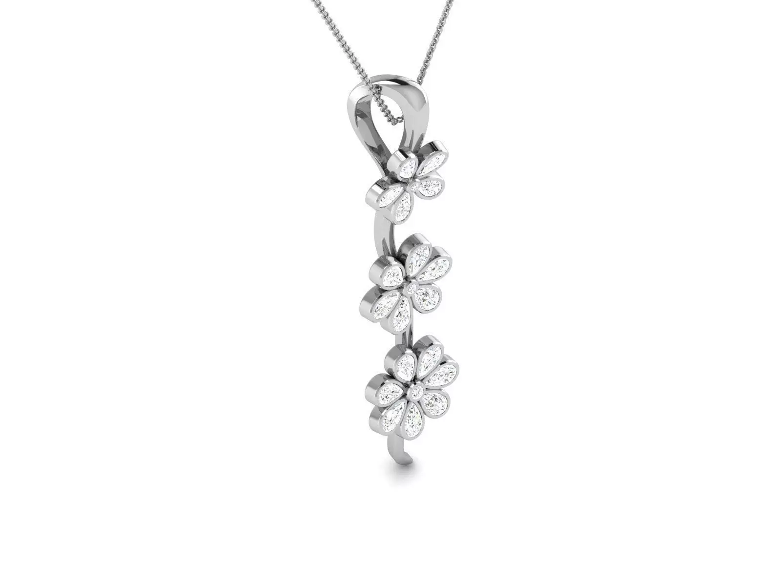 Flower Design Silver Pendant With Diamonds 1 3D print model_0