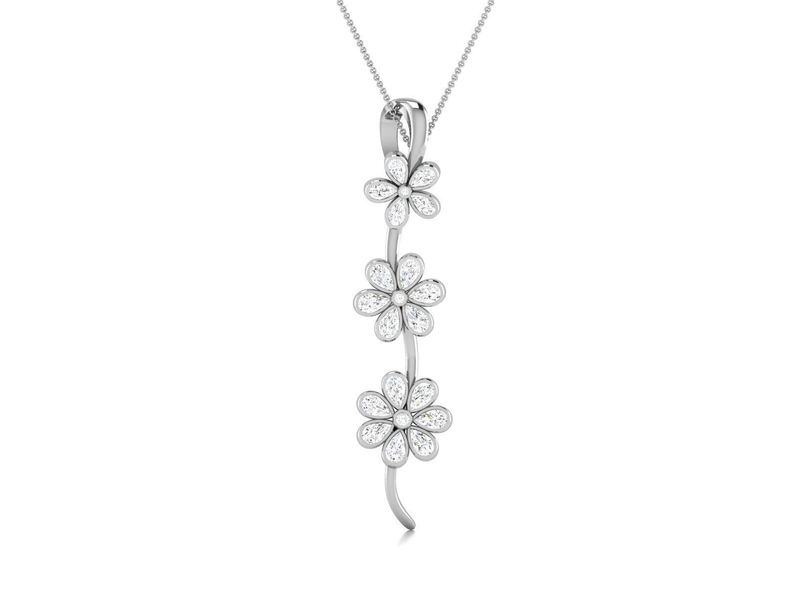 Flower Design Silver Pendant With Diamonds 1 3D print model_1
