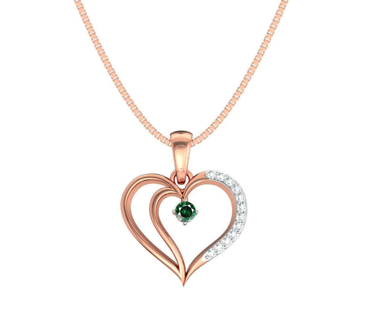 Heart Shaped Rose Gold Pendant With Emerald 3 3D print model_4