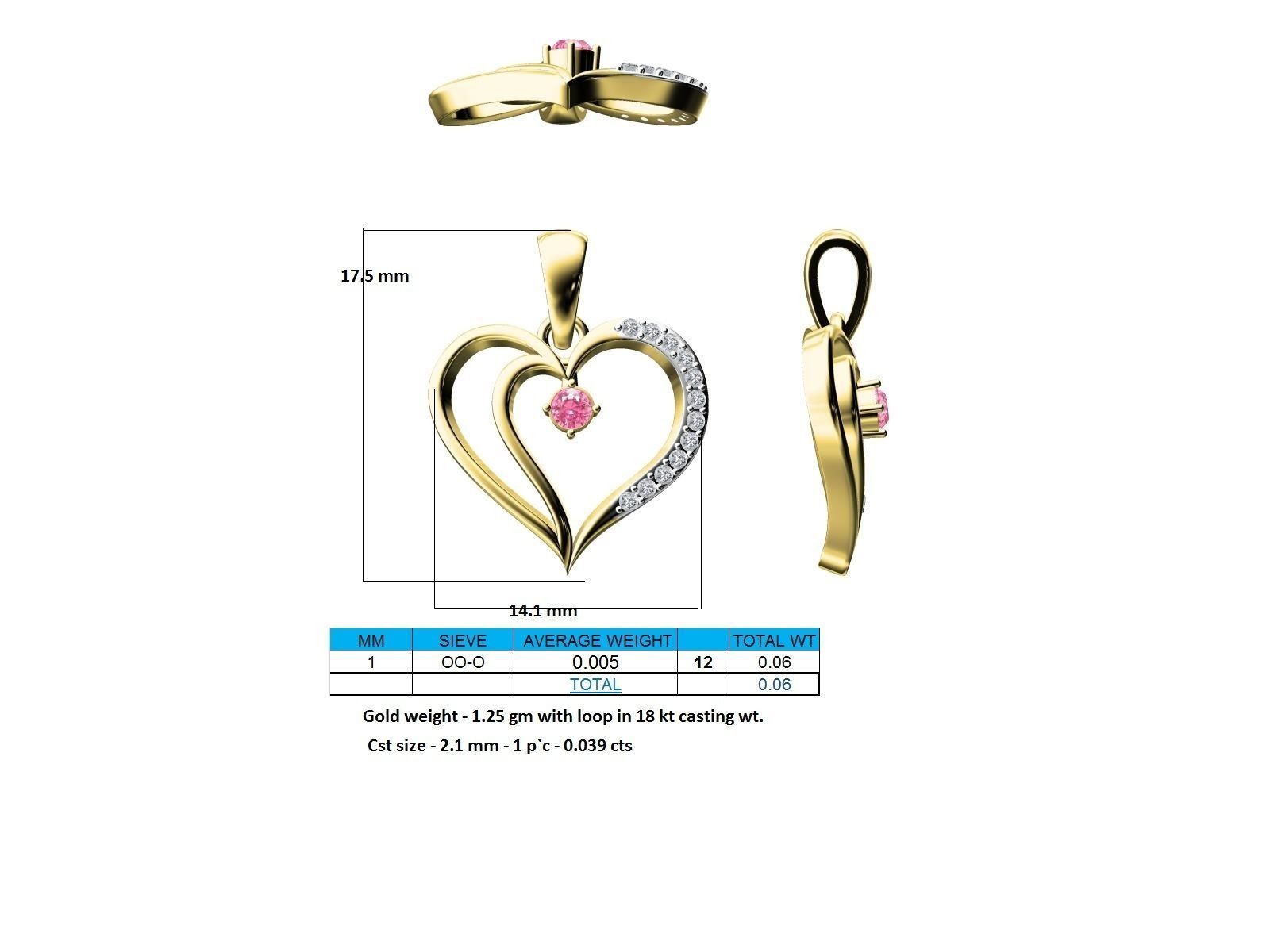 Heart Shaped Rose Gold Pendant With Emerald 3 3D print model_7