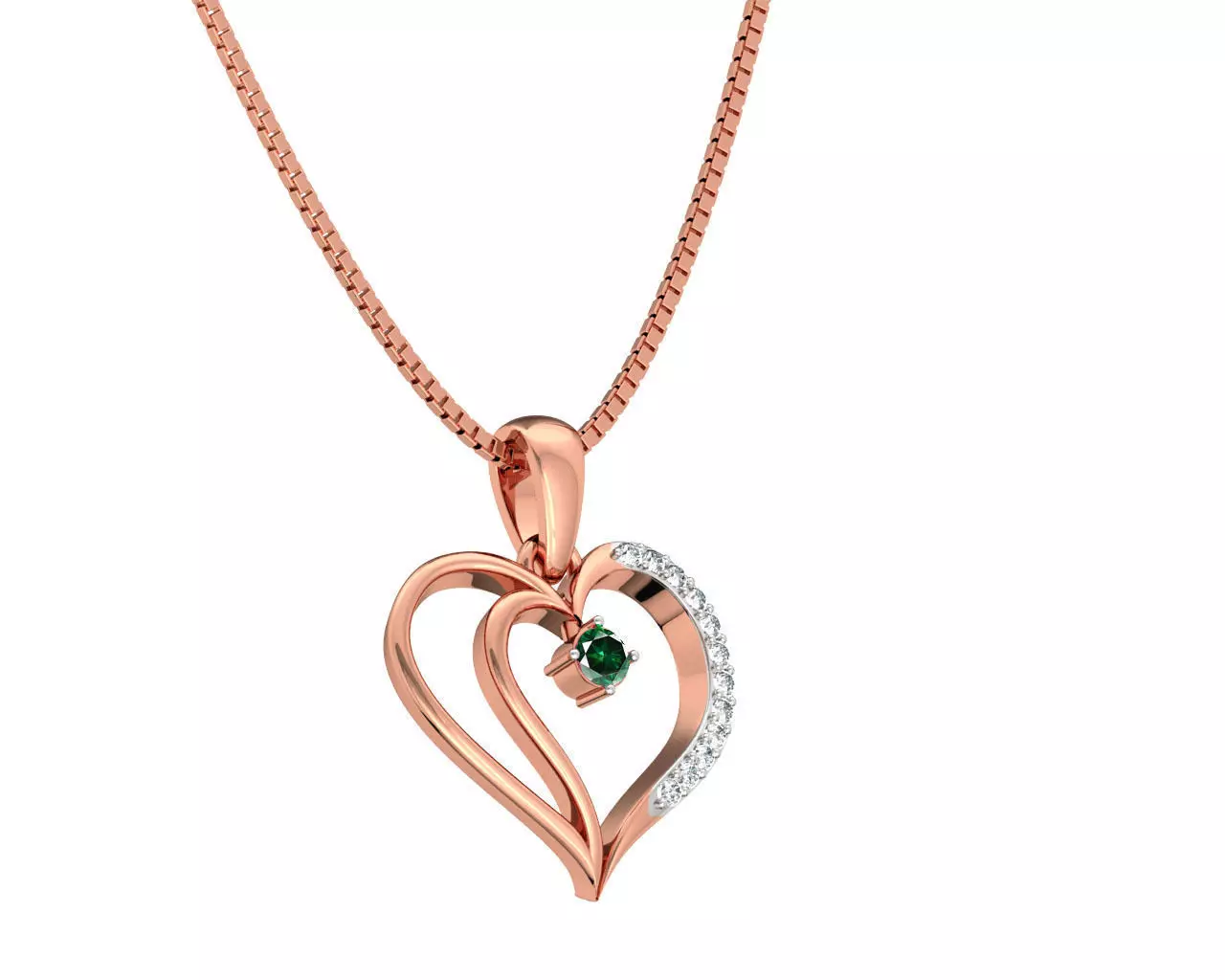 Heart Shaped Rose Gold Pendant With Emerald 3 3D print model_0