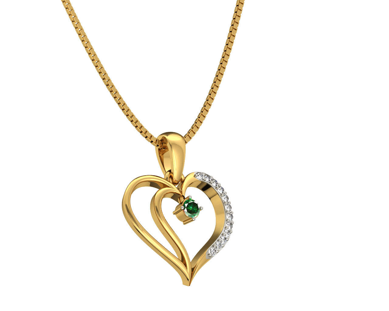 Heart Shaped Rose Gold Pendant With Emerald 3 3D print model_2