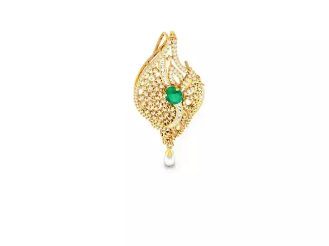 Leaf Shaped Gold Pendant With Emerald