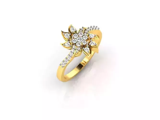 Flower Shaped Gold Engagement Ring With Diamonds