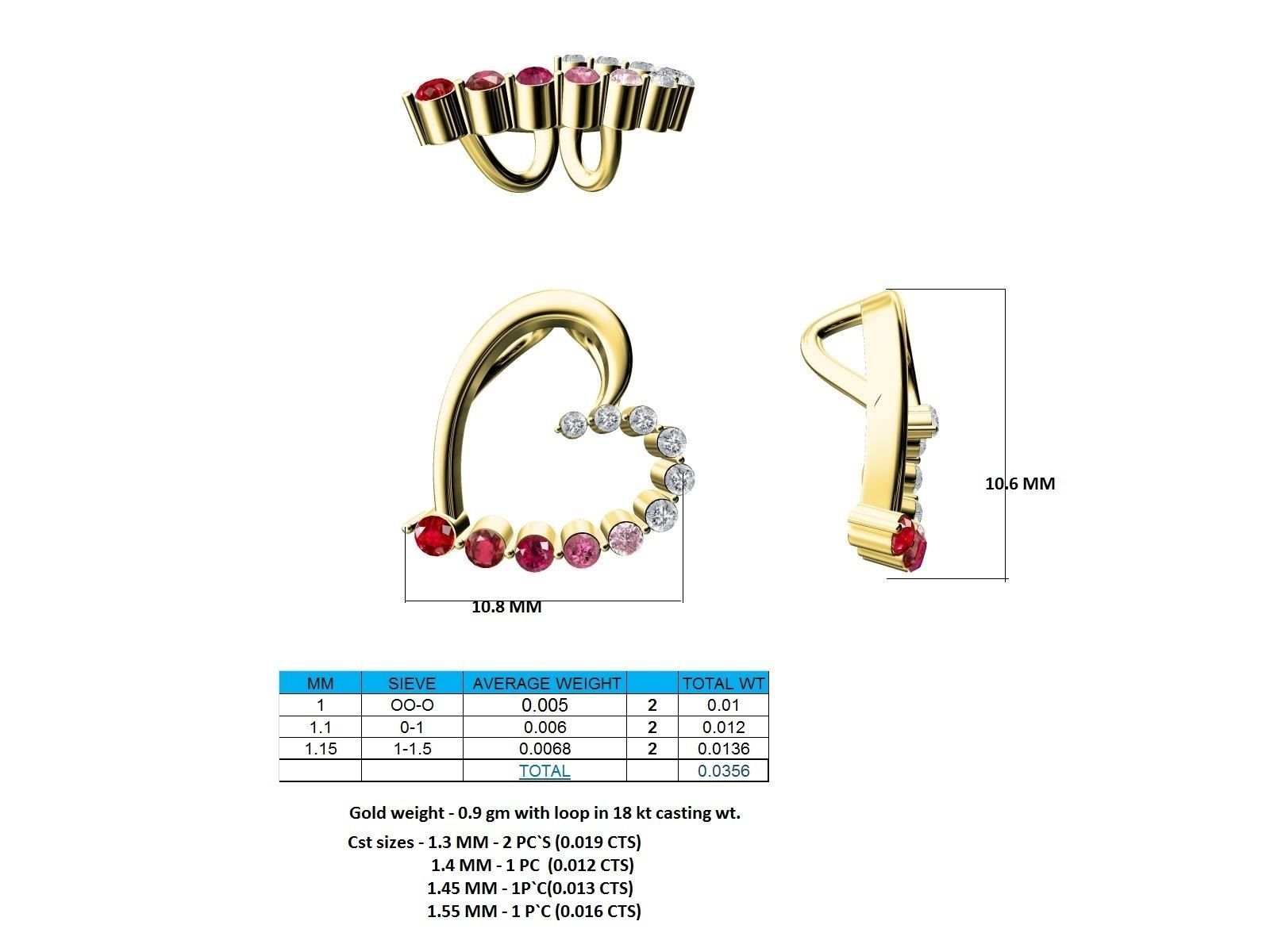 Heart Shaped Rose Gold Pendant With Emerald 4 3D print model_9