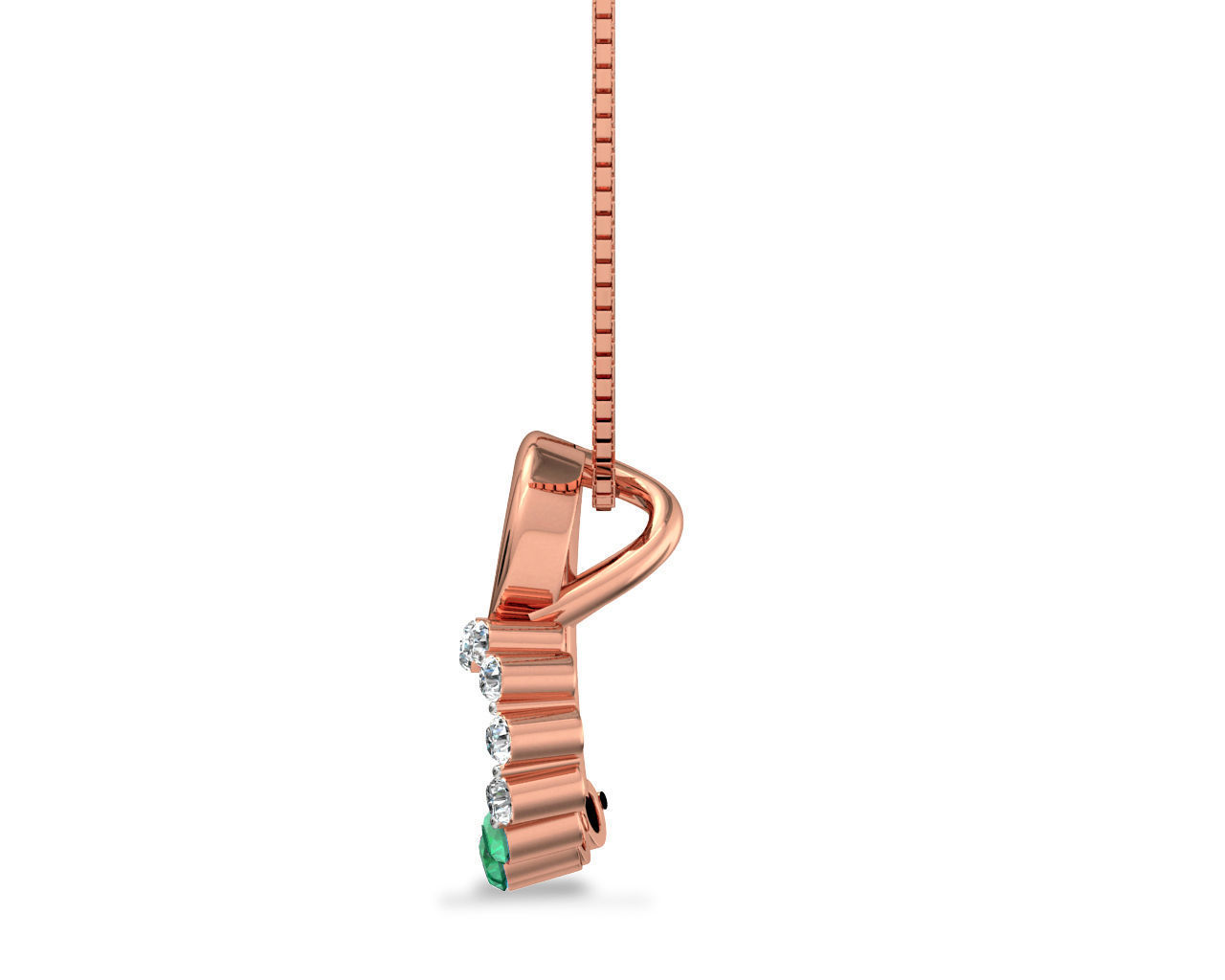 Heart Shaped Rose Gold Pendant With Emerald 4 3D print model_3