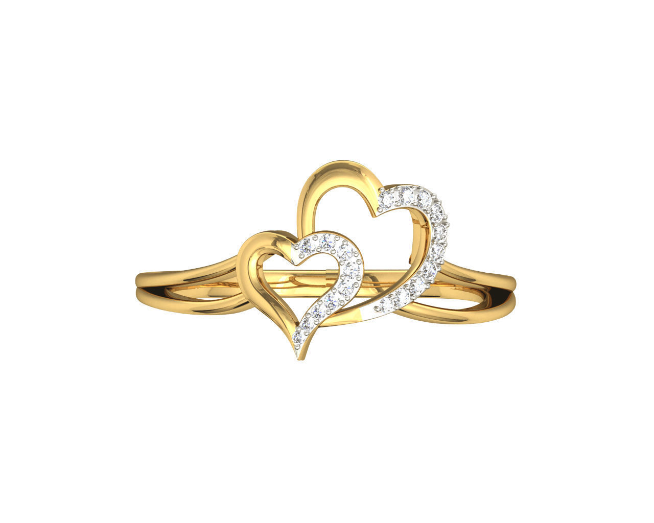 Heart Shape Gold Ring With Diamonds 2 3D print model_3