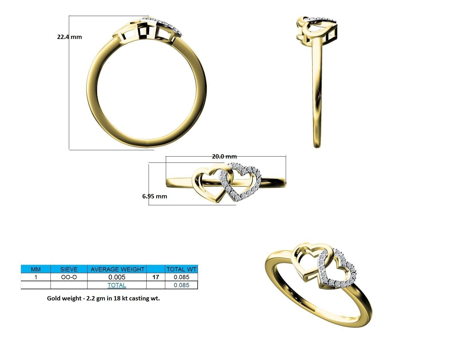 Heart Shape Gold Ring With Diamonds 4 3D print model_4