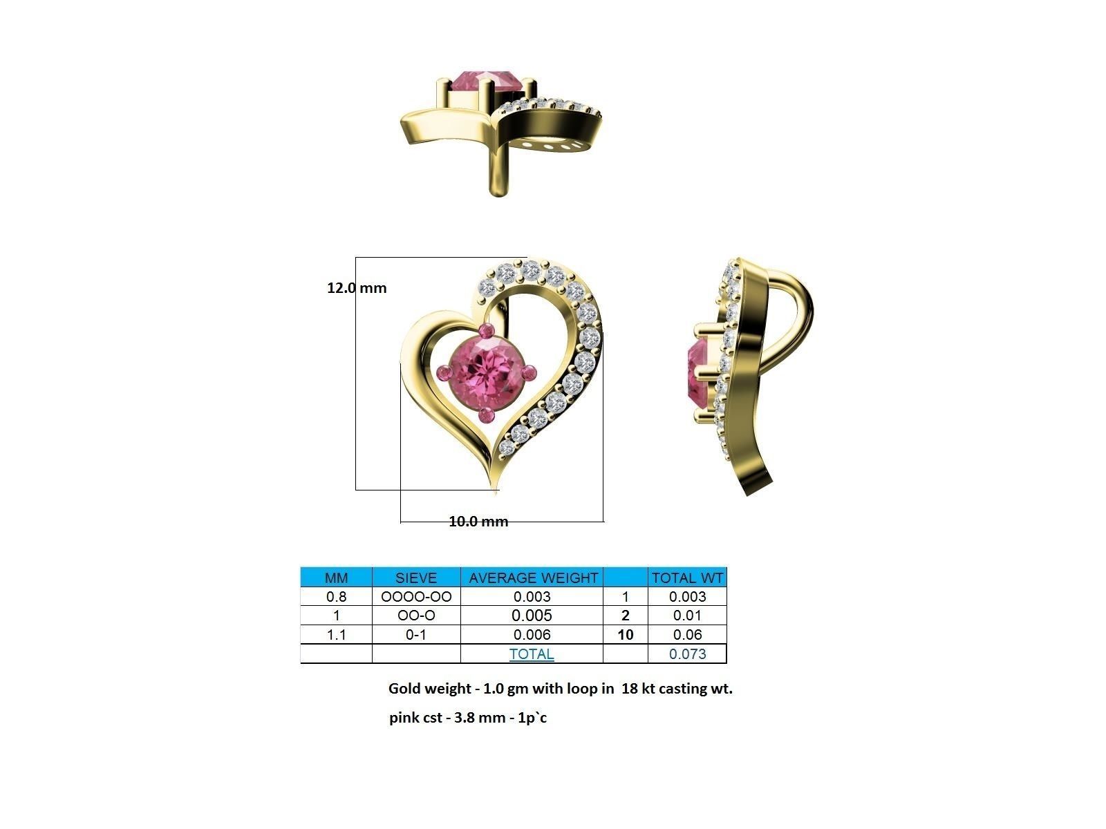 Heart Shaped Rose Gold Pendant With Emerald 5 3D print model_9