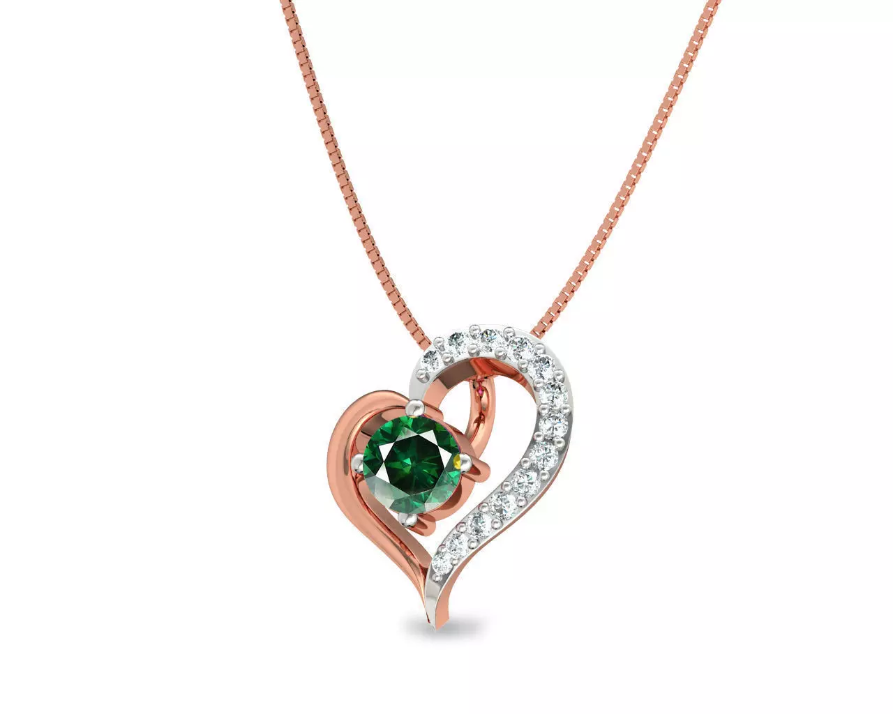 Heart Shaped Rose Gold Pendant With Emerald 5 3D print model_0