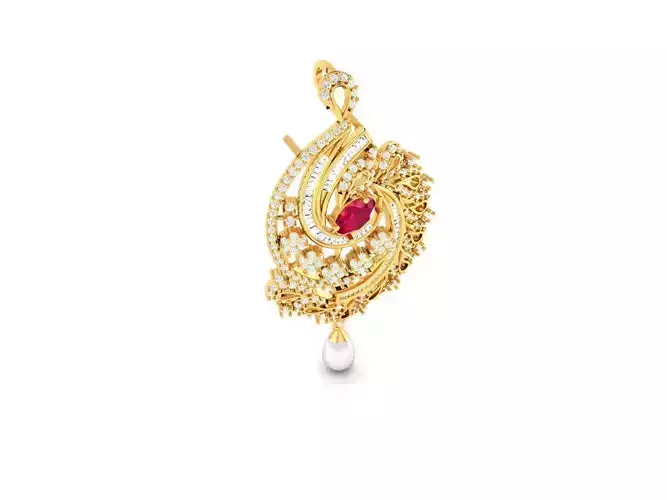 Gold Pendant With Gem and Pearl 3D print model