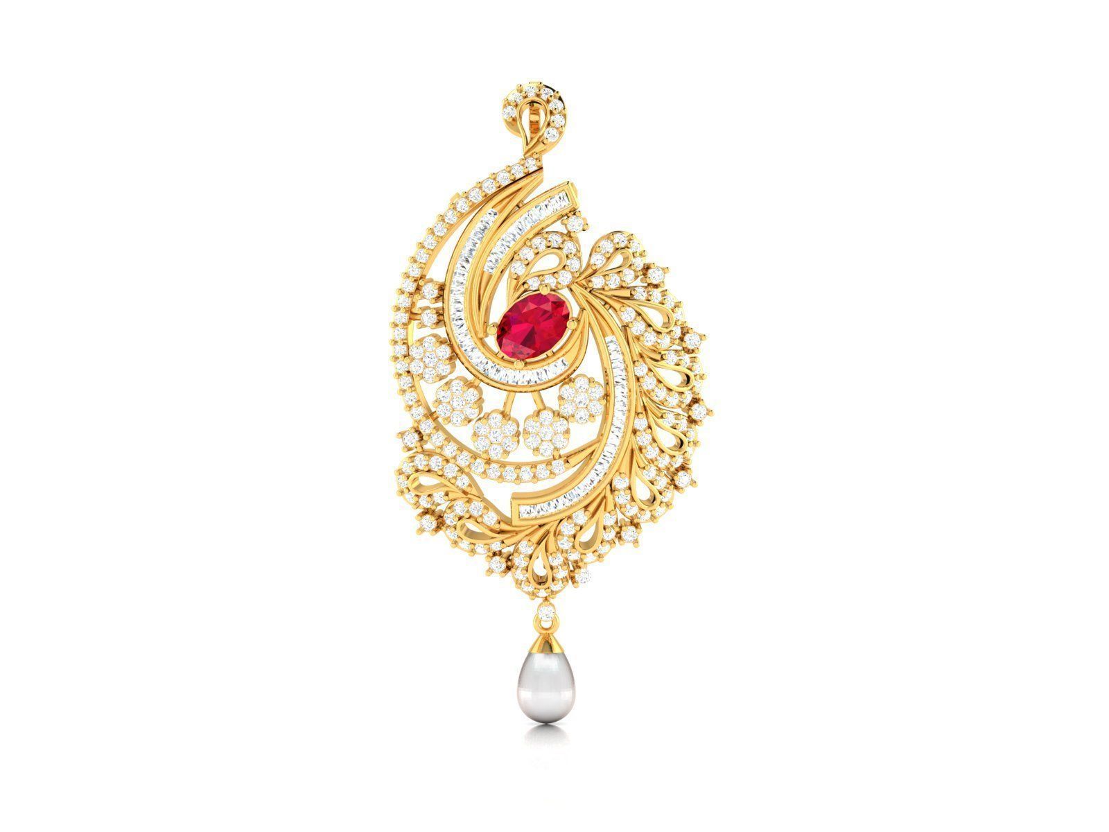 Gold Pendant With Gem and Pearl 3D print model_1