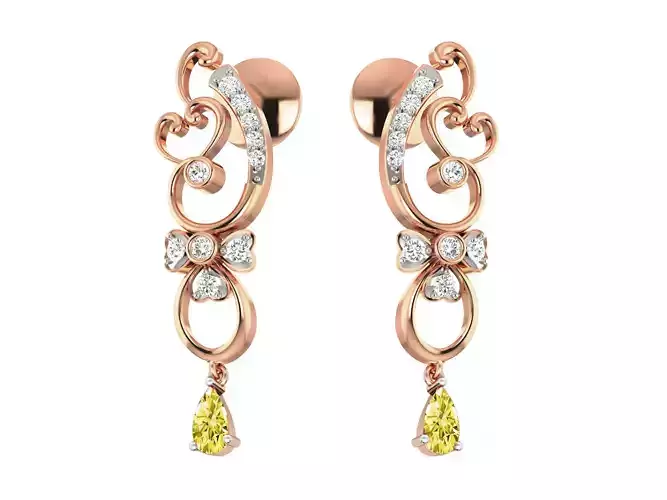 Rose Gold Drop Earrings With Gem