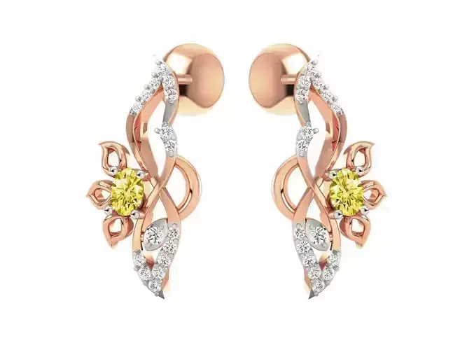 Rose Gold Drop Earrings With Gem 2
