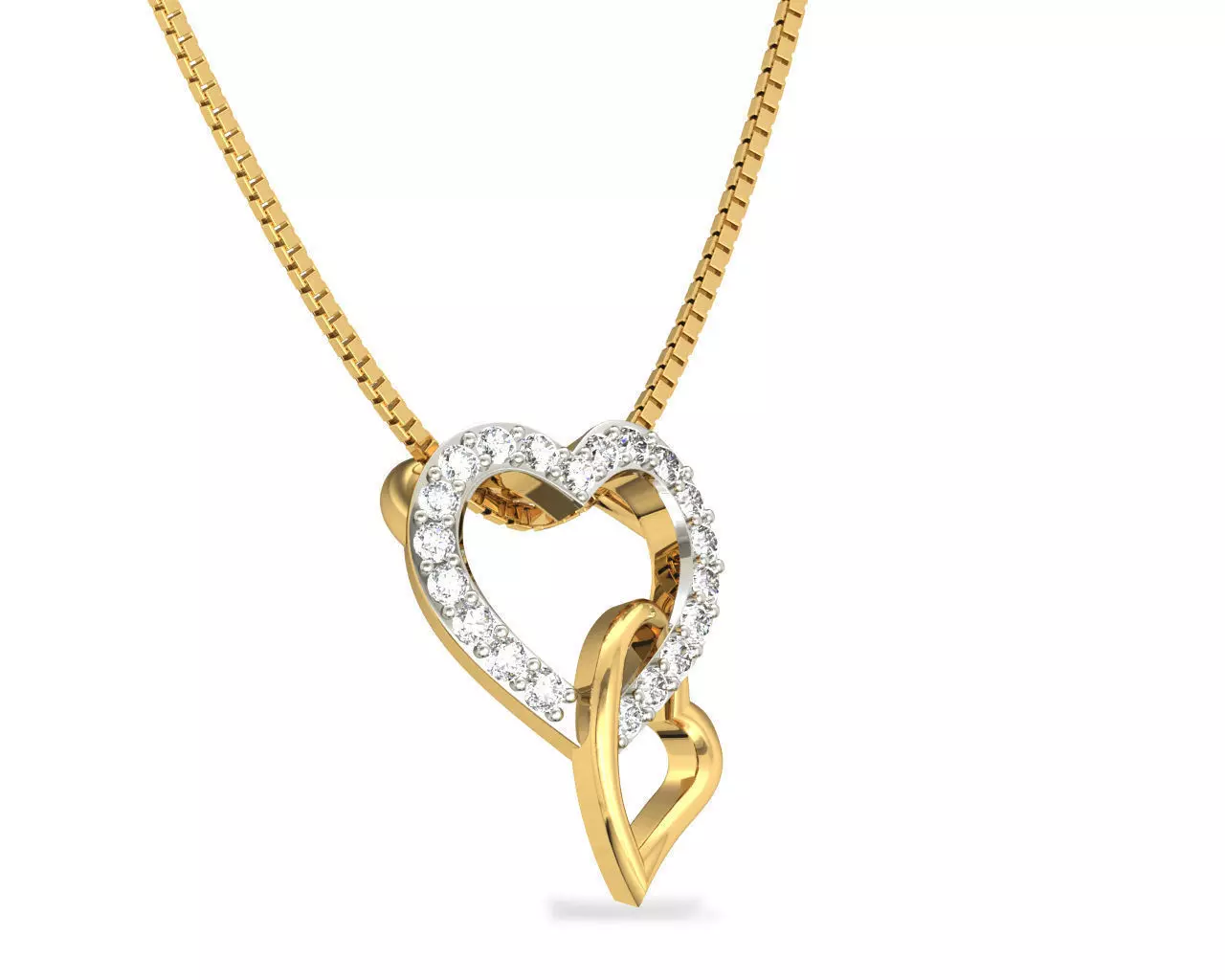 Heart Shaped Gold Pendant With Diamonds 1 3D print model_0