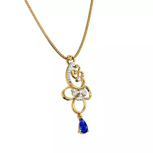 Floral Gold Pendant With Sapphire