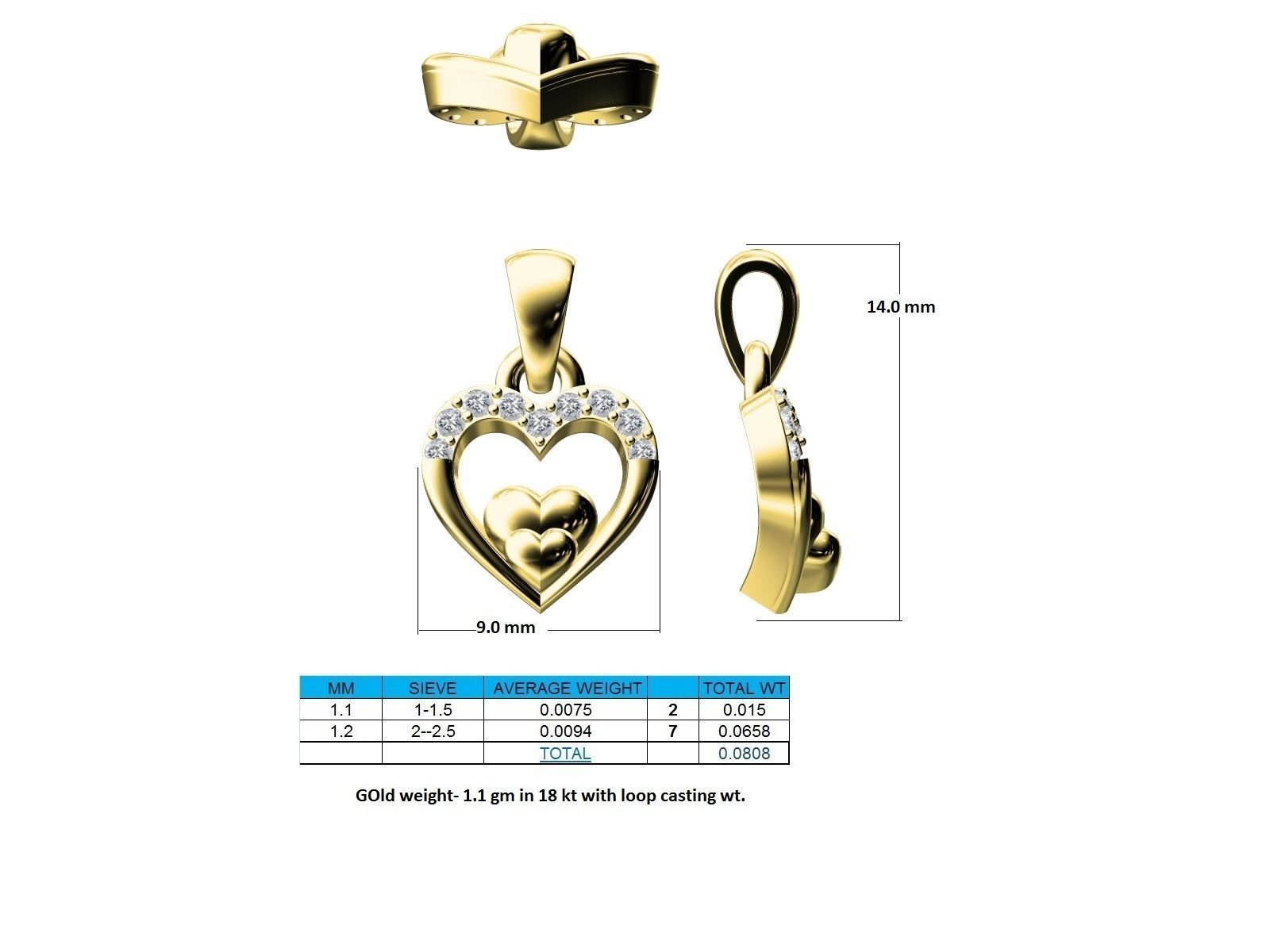 Heart Shaped Rose Gold Pendant With Diamonds 4 3D print model_14