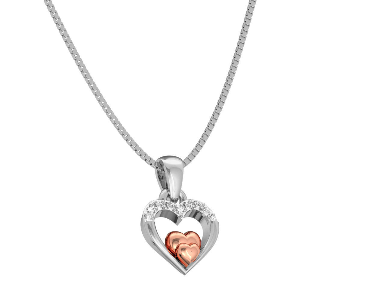 Heart Shaped Rose Gold Pendant With Diamonds 4 3D print model_3