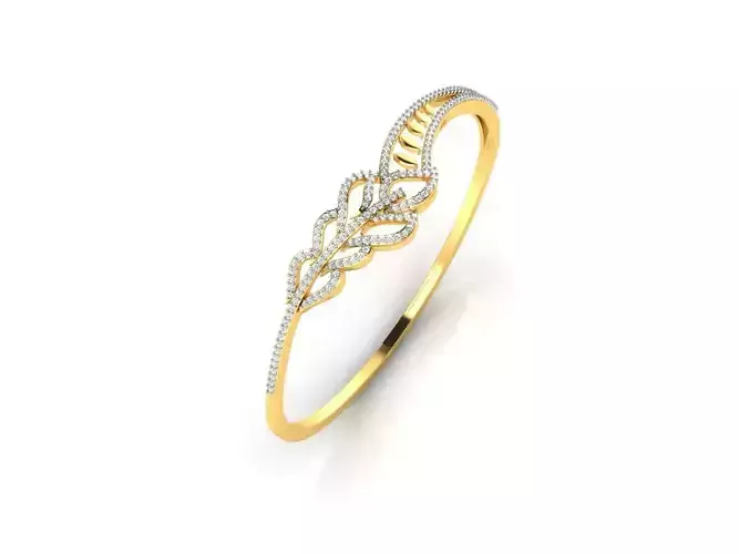 Leafs Design Gold Ring With Diamonds