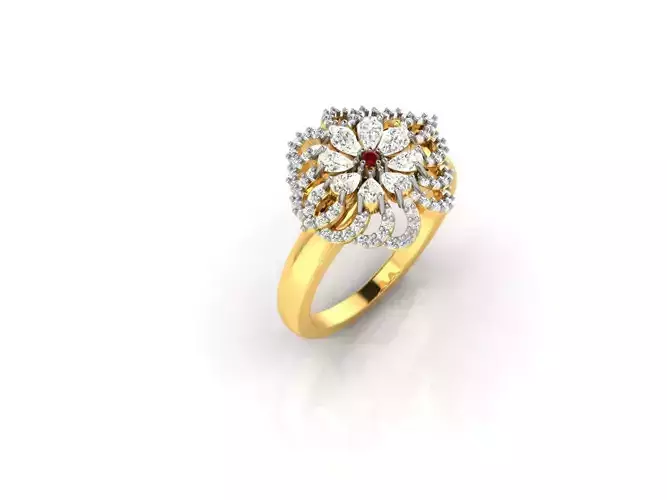 Flower Shaped Engagement Ring With Gem