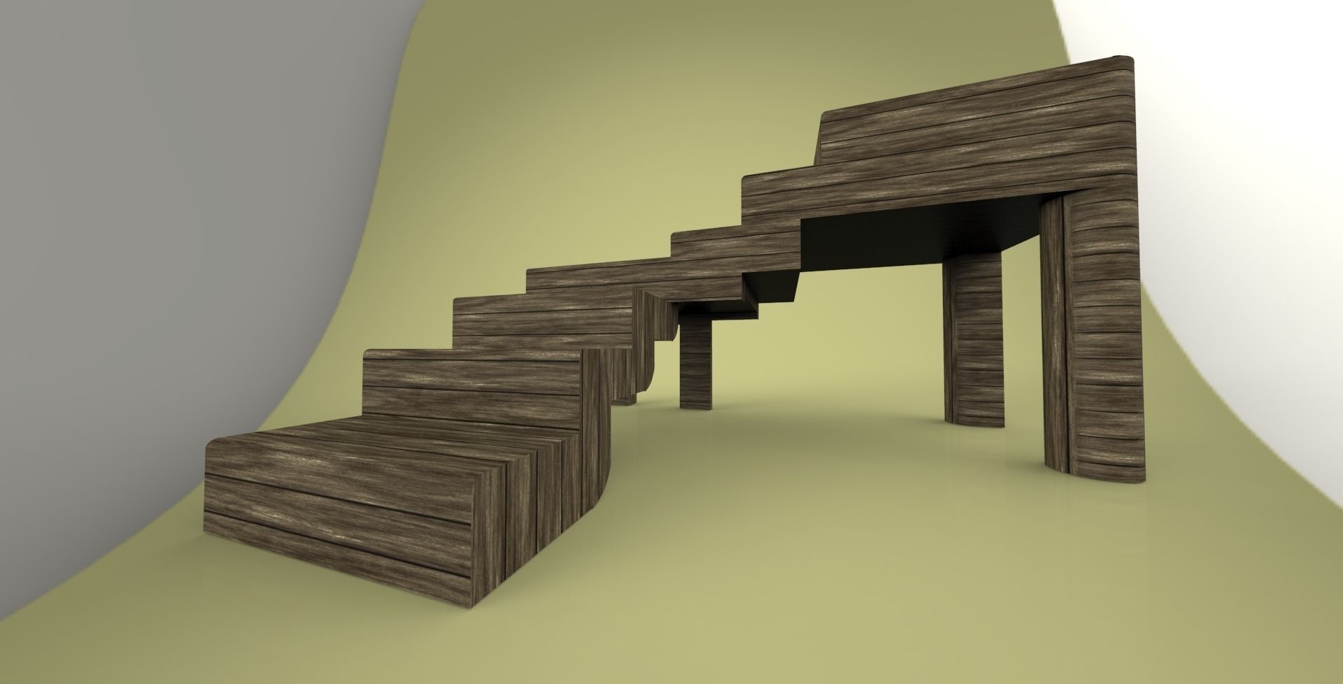 Ladder wooden table with stairs Free 3D model_2