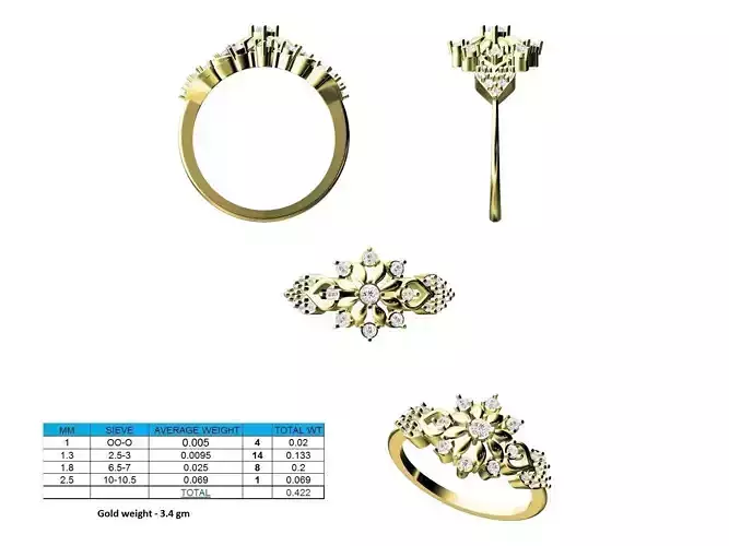 Flower Shaped Gold Ring With Diamonds 36