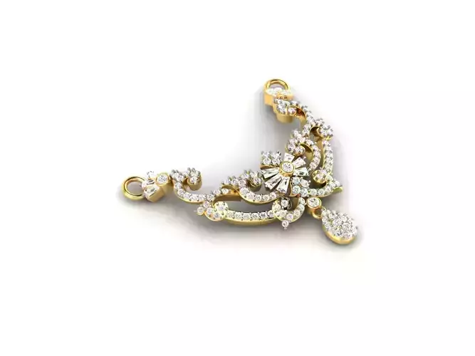 Floral Design Gold Necklace With Diamonds 20 3D print model