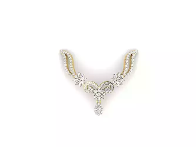 Floral Design Gold Necklace With Diamonds 22 3D print model