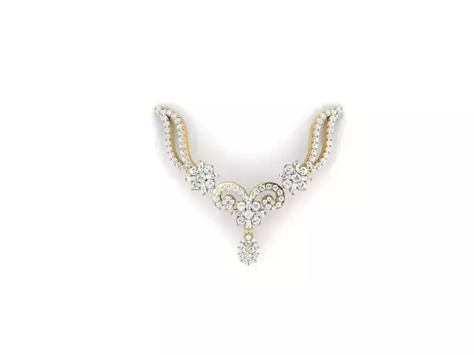 Floral Design Gold Necklace With Diamonds 23 3D print model
