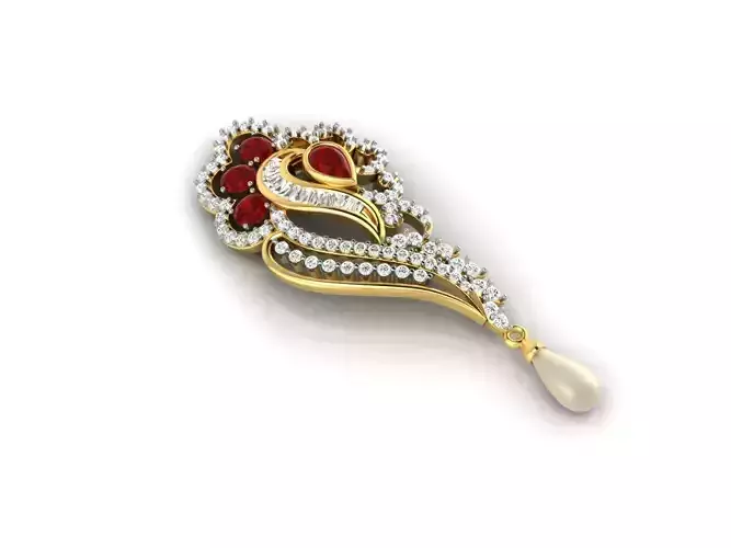 Gold Pendant With Ruby and Pearl