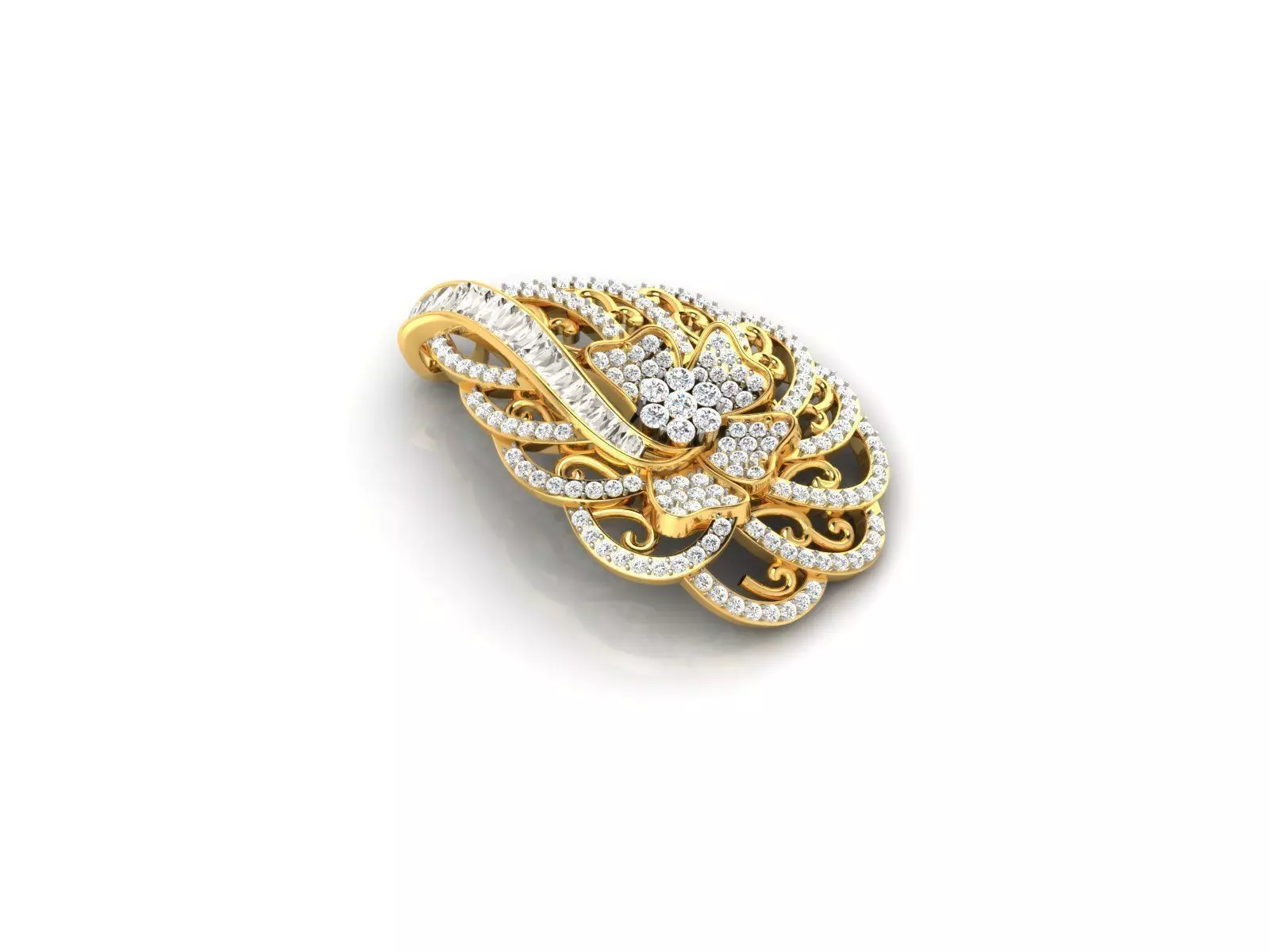 Drop Shape Floral Pendant With Diamonds 3D print model_0