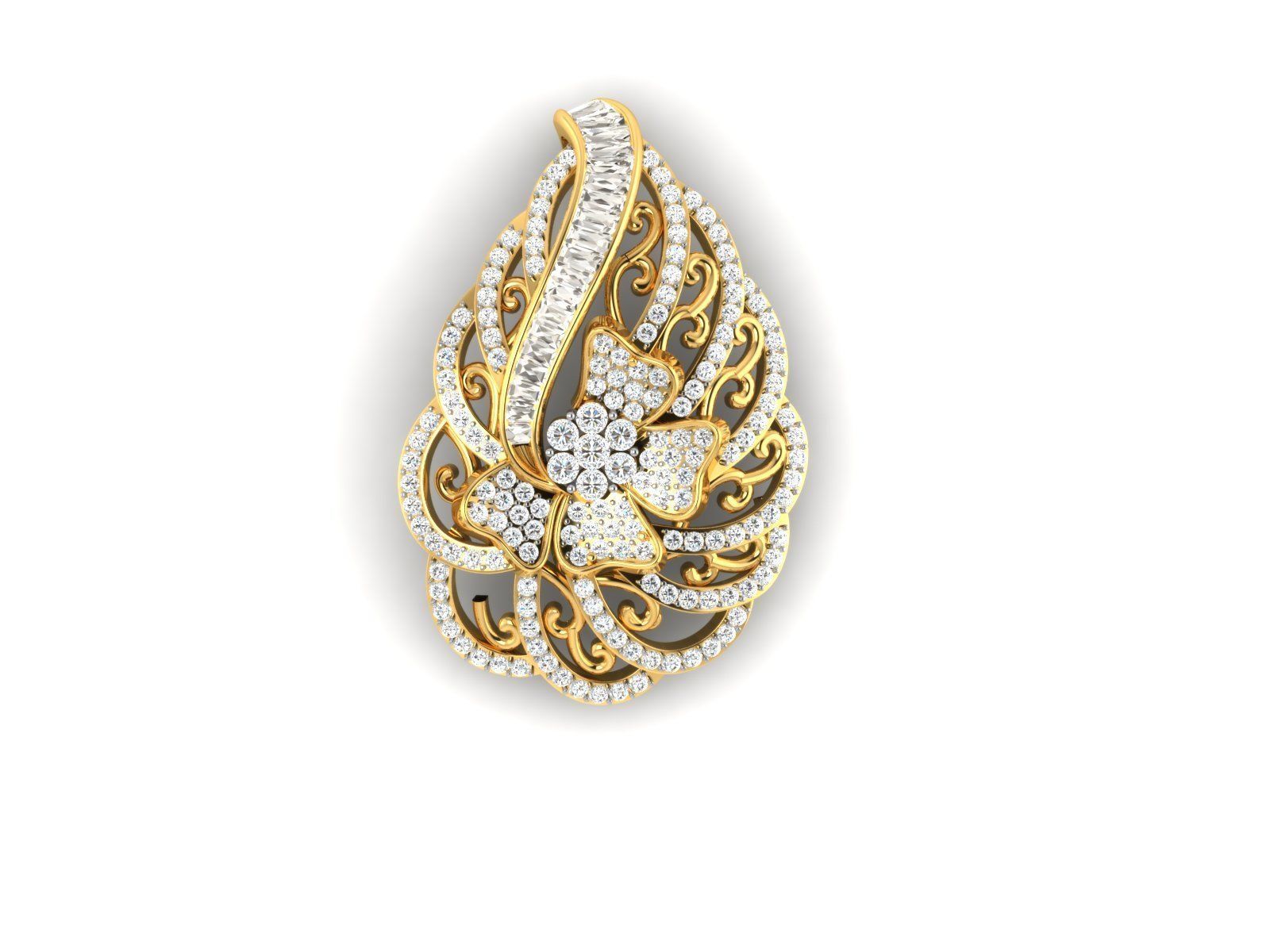 Drop Shape Floral Pendant With Diamonds 3D print model_2