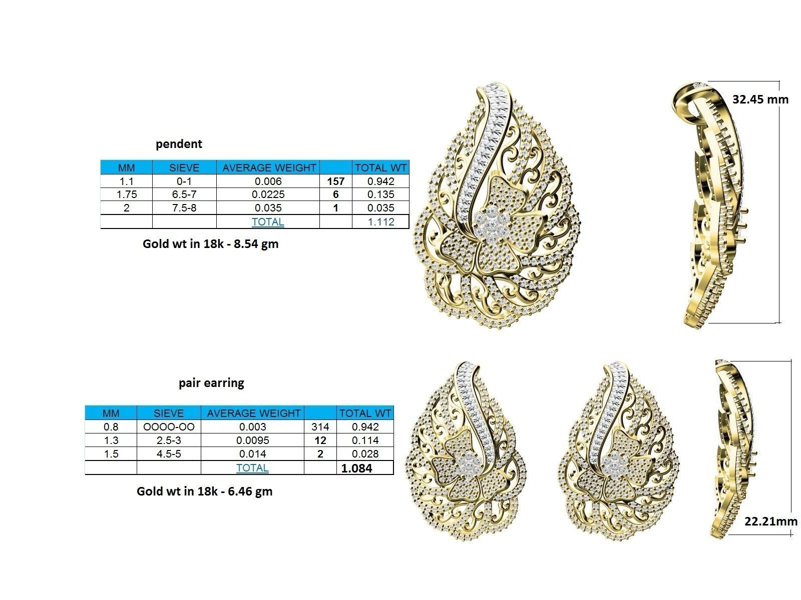 Drop Shape Floral Pendant With Diamonds 3D print model_3