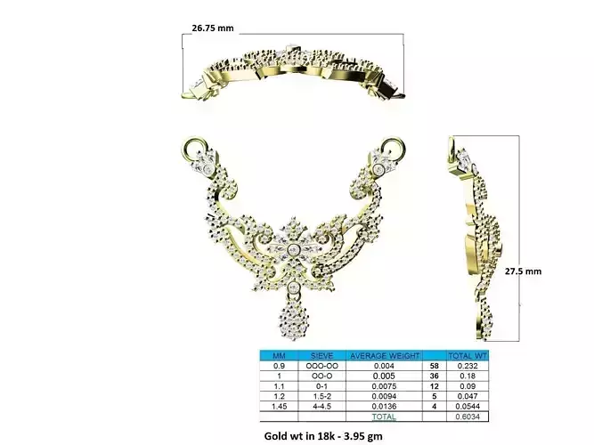 Floral Design Gold Necklace With Diamonds 26 3D print model