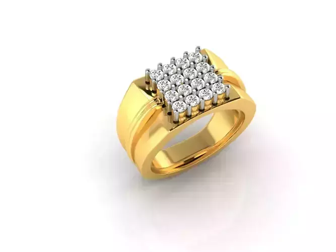 Square Shaped Wide Grid Ring With Diamonds