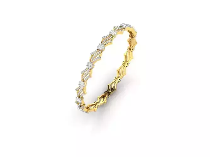 Floral Design Gold Ring With Diamonds 20 3D print model