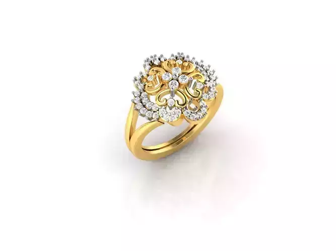 Flower Shaped Gold Ring With Diamonds 42