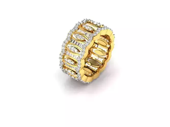 Wide Band Gold Ring With Diamonds 3
