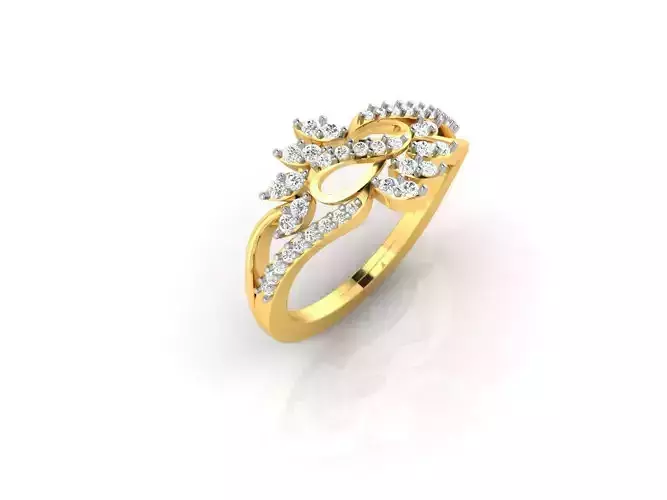 Floral Design Gold Ring With Diamonds 22 3D print model