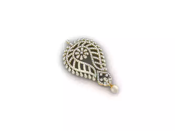Leaf Shaped Pendant With Diamonds and Pearl