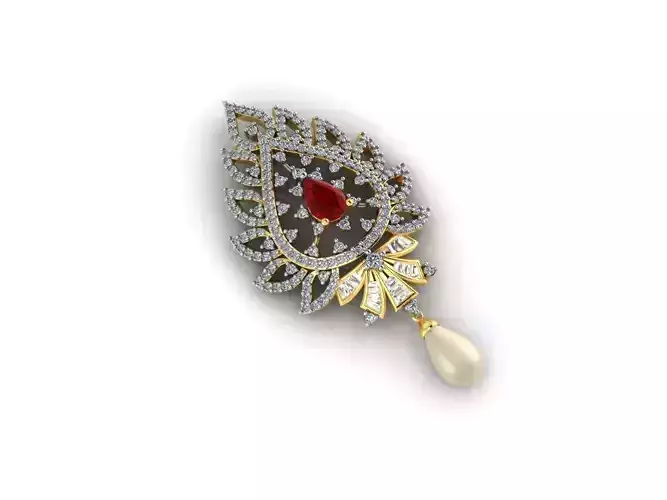Drop Shape Pendant With Ruby and Pearl 3D print model
