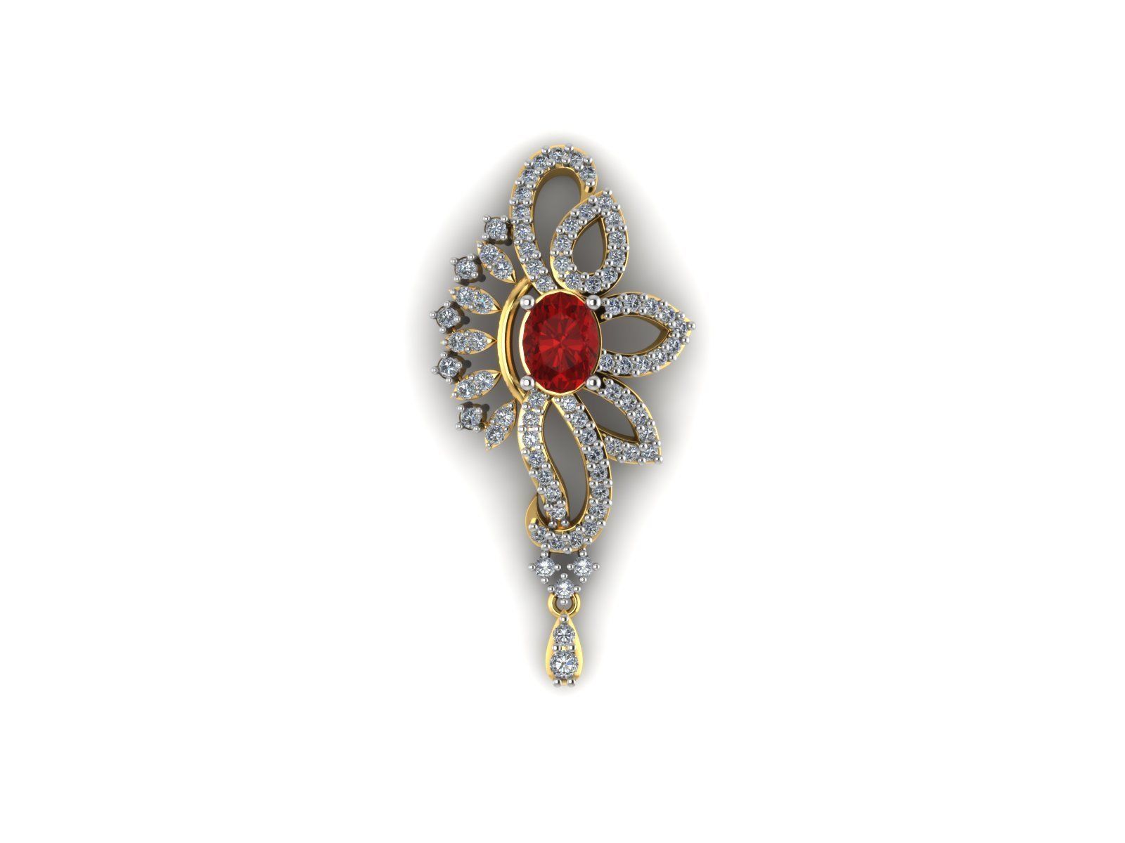 Floral Design Pendant With Ruby 1 3D print model_2