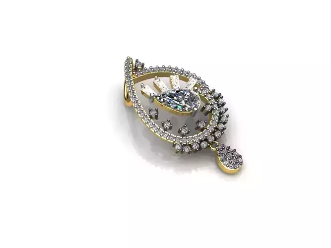 Drop Shape Gold Pendant With Diamonds 3D print model