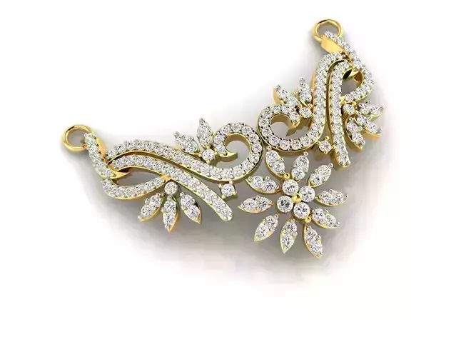 Floral Design Gold Necklace With Diamonds 27 3D print model