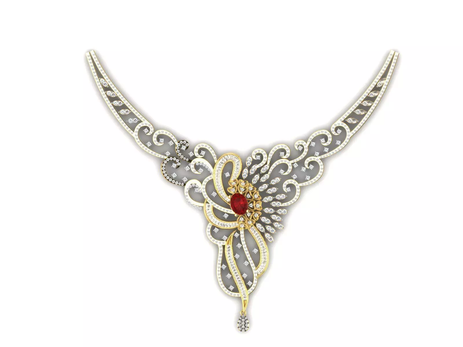 Floral Design Necklace With Ruby 3D print model_0