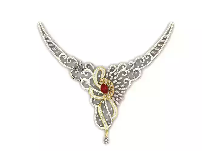 Floral Design Necklace With Ruby