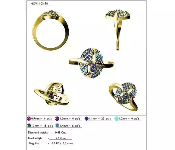 Oval Shaped Gold Ring With Multicolor Gemstones 2