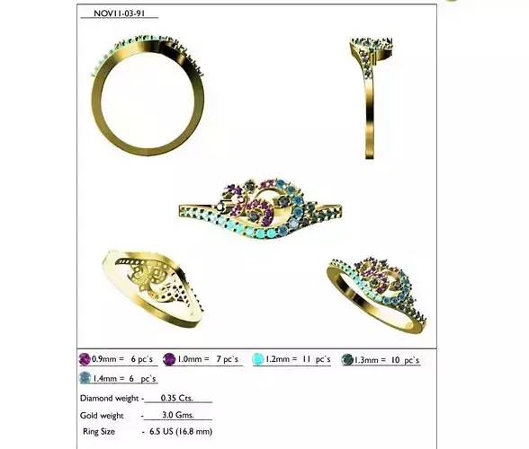 Swirl Gold Ring With Multicolor Gemstones 2