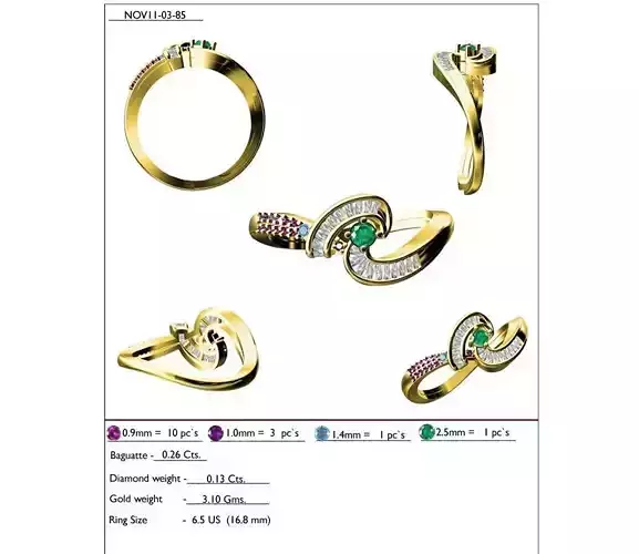 Swirl Gold Ring With Multicolor Gemstones 3