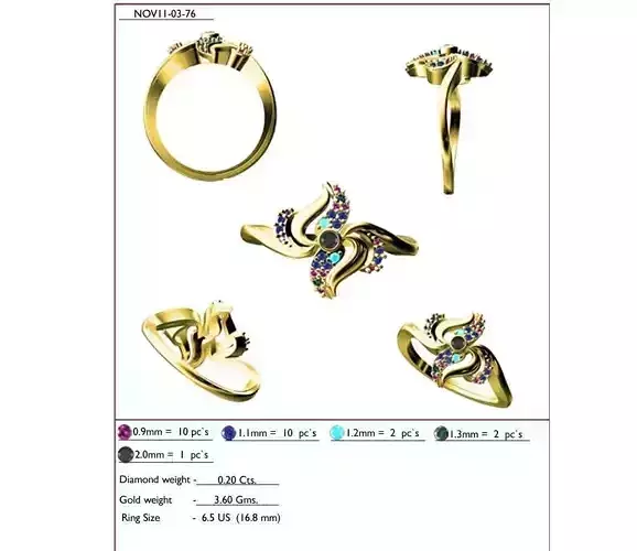 Flower Shape Gold Ring With Multicolor Gemstones 5